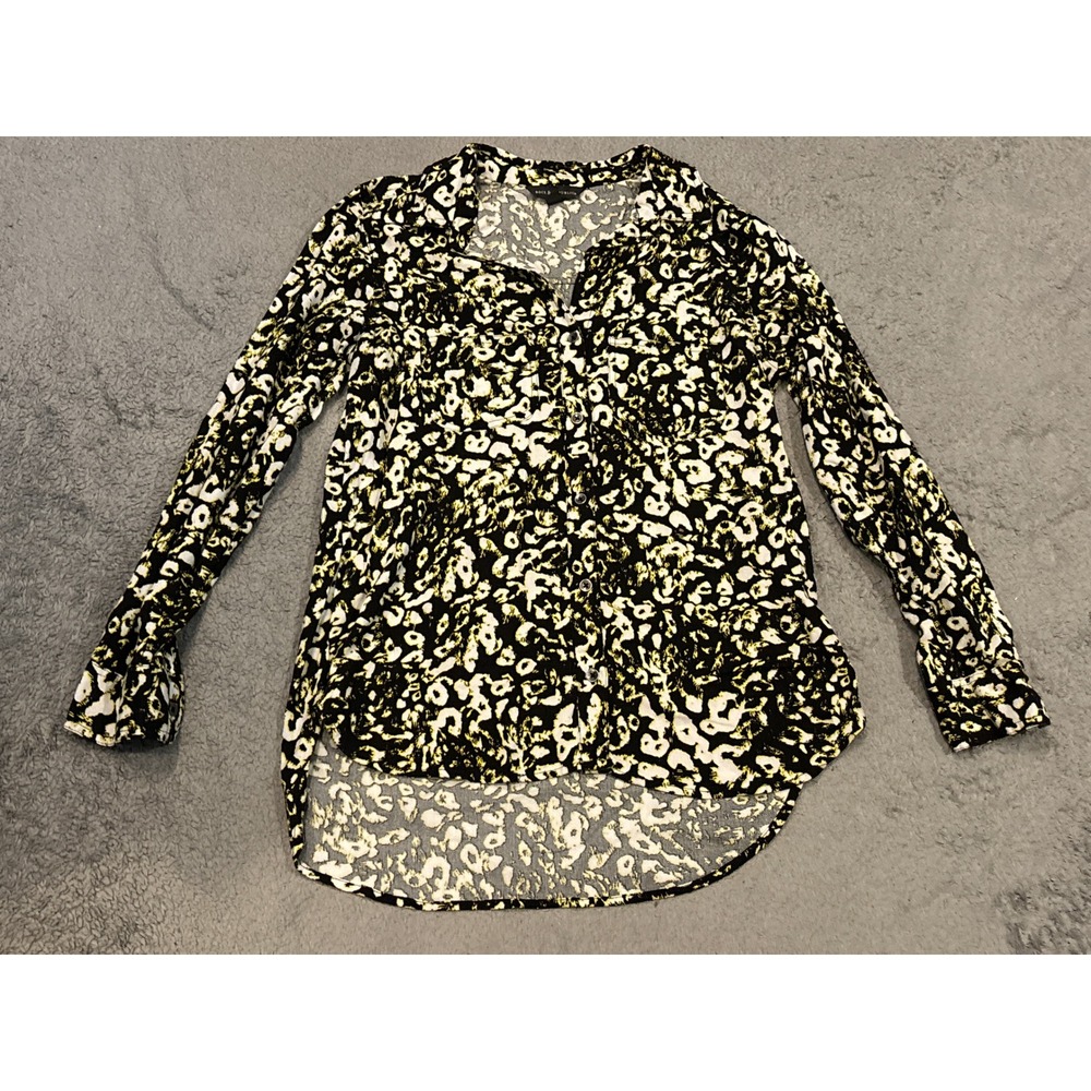 Rock & Republic Womens XS Animal Print Button Front Shirt Yellow Black High Low
